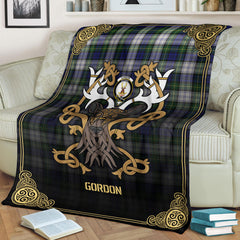 Gordon Dress Modern Tartan Crest Premium Blanket - Celtic Stag style