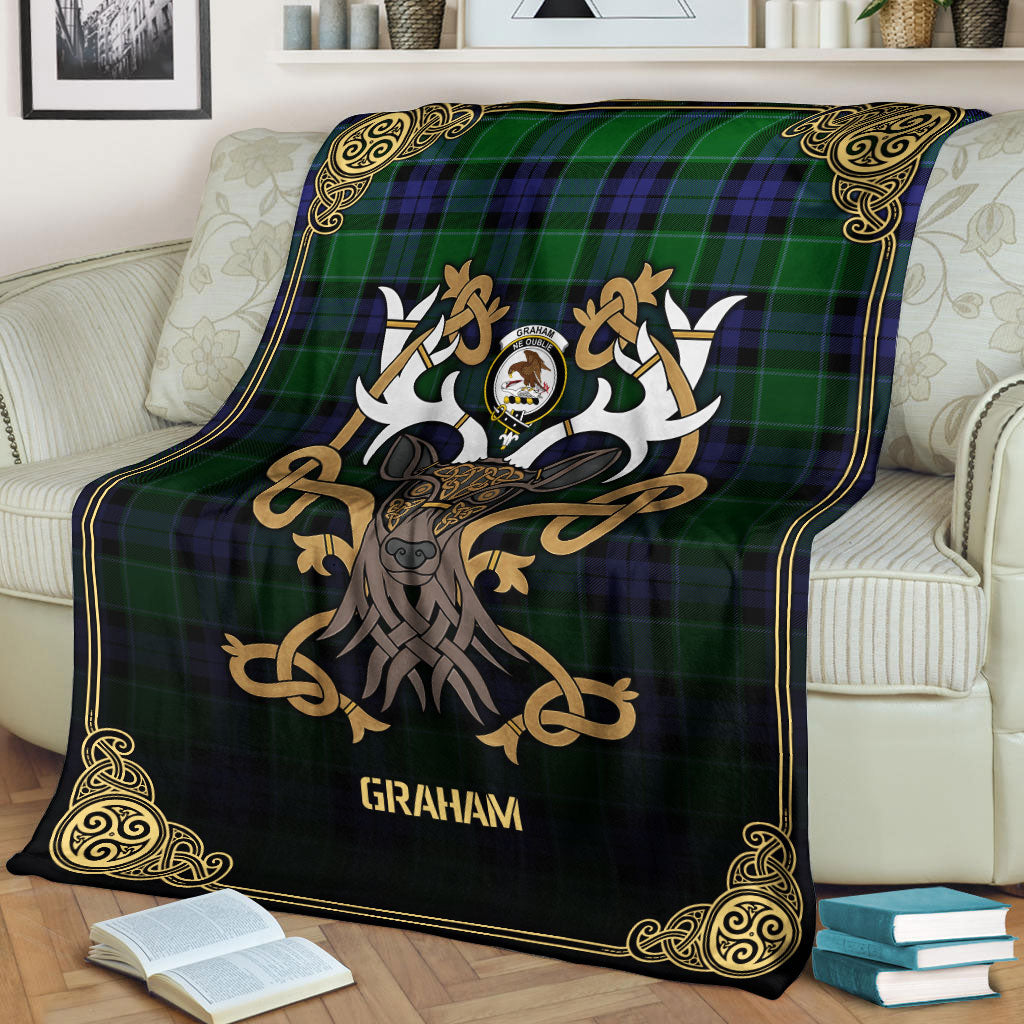 Graham of Menteith Modern Tartan Crest Premium Blanket - Celtic Stag style