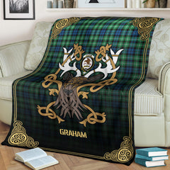 Graham of Montrose Ancient Tartan Crest Premium Blanket - Celtic Stag style