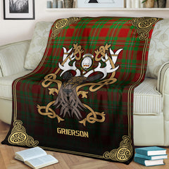 Grierson Tartan Crest Premium Blanket - Celtic Stag style