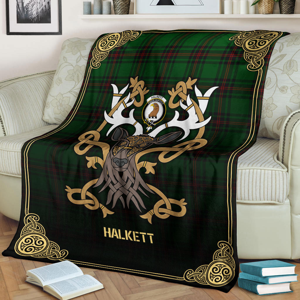 Halkett Tartan Crest Premium Blanket - Celtic Stag style