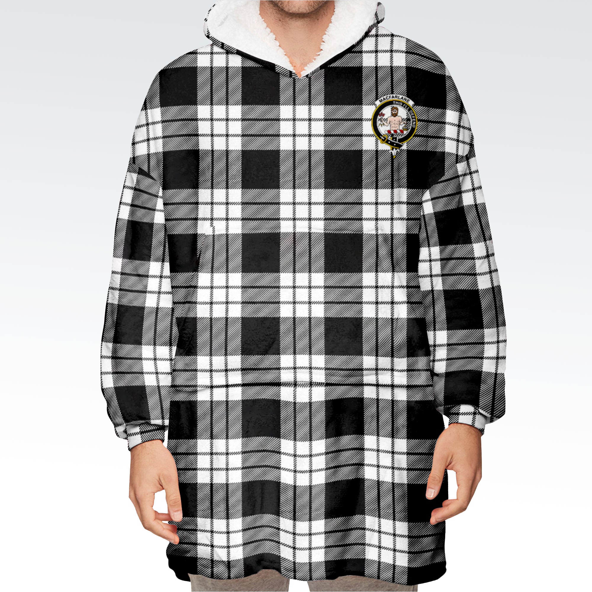 MacFarlane Black _ White Tartan Hoodie Blanket