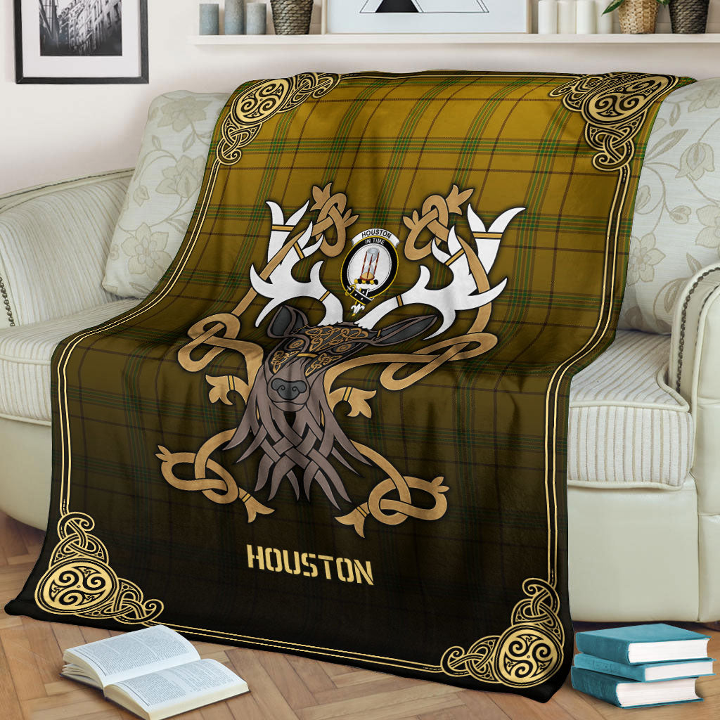 Houston Tartan Crest Premium Blanket - Celtic Stag style