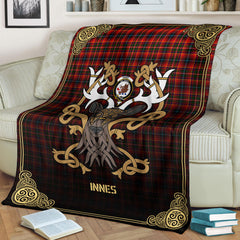 Innes Modern Tartan Crest Premium Blanket - Celtic Stag style