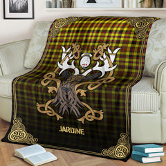 Jardine Tartan Crest Premium Blanket - Celtic Stag style