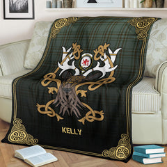 Kelly Dress Tartan Crest Premium Blanket - Celtic Stag style