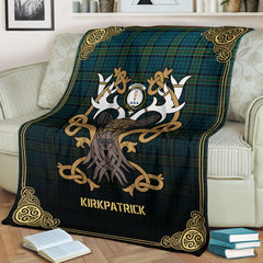 Kirkpatrick Ancient Tartan Crest Premium Blanket - Celtic Stag style