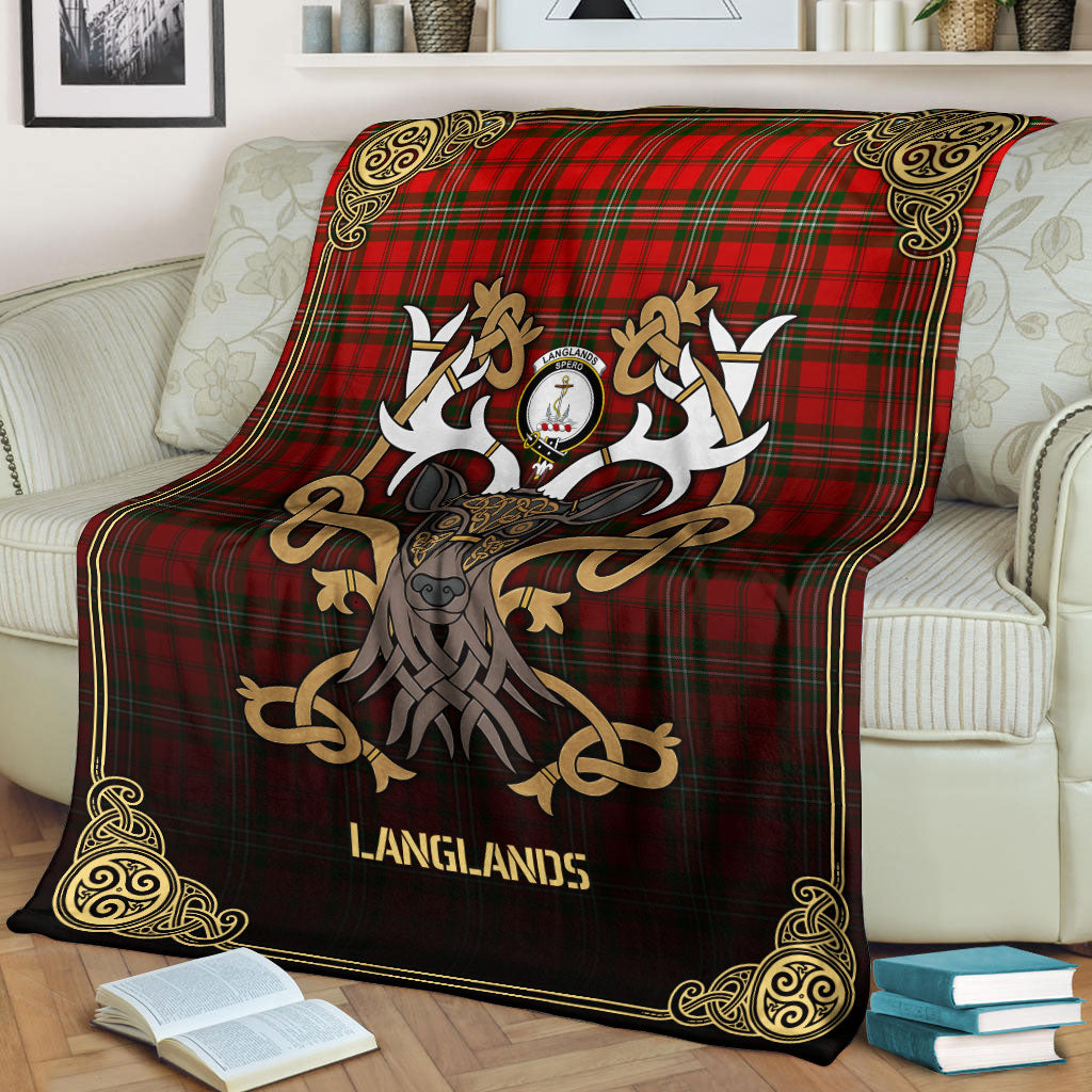 Langlands Tartan Crest Premium Blanket - Celtic Stag style