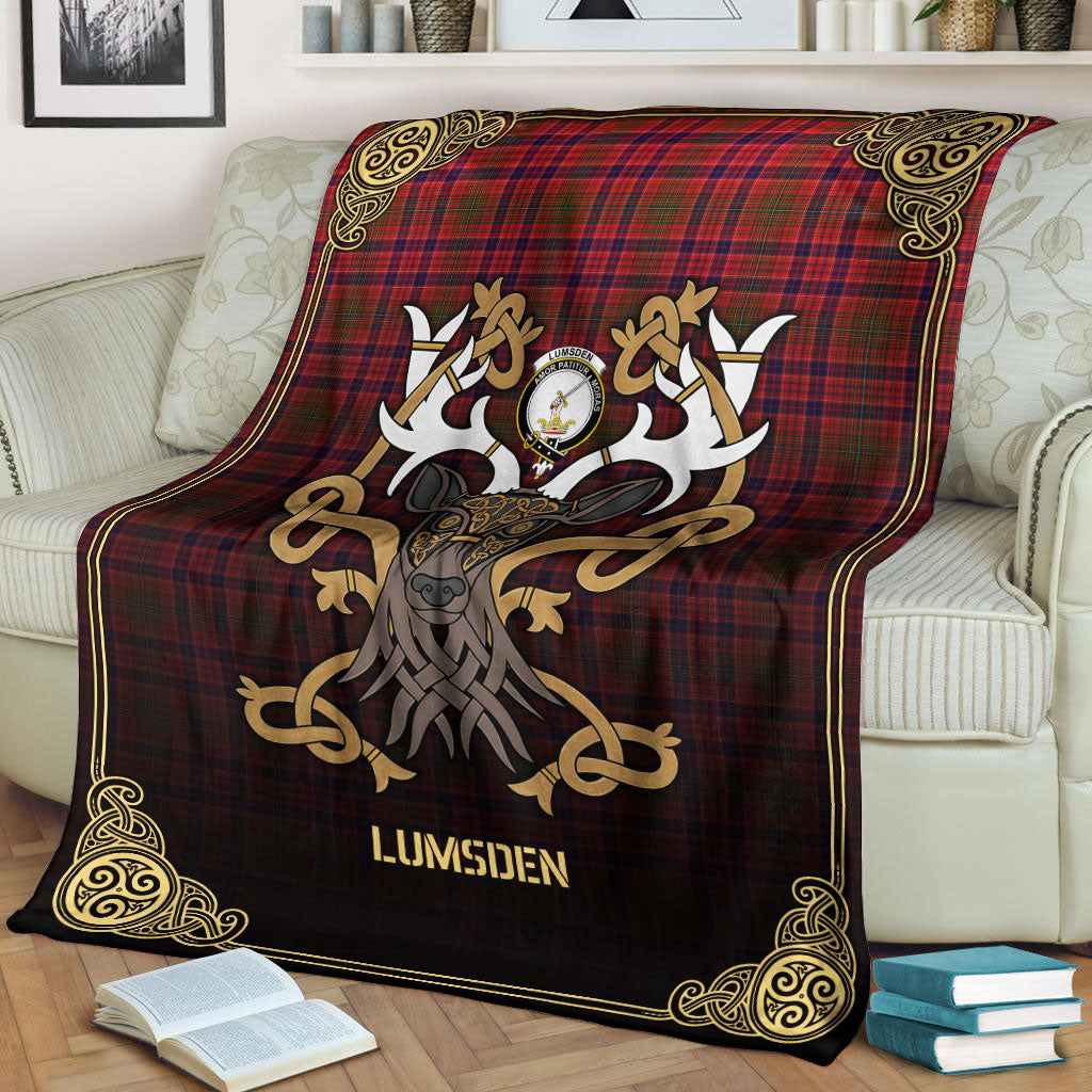 Lumsden Modern Tartan Crest Premium Blanket - Celtic Stag style