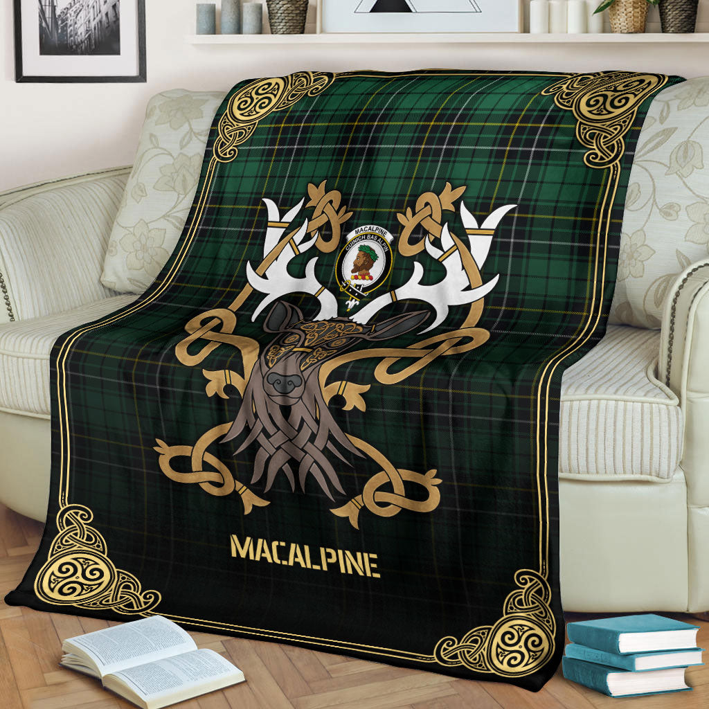 MacAlpine Ancient Tartan Crest Premium Blanket - Celtic Stag style