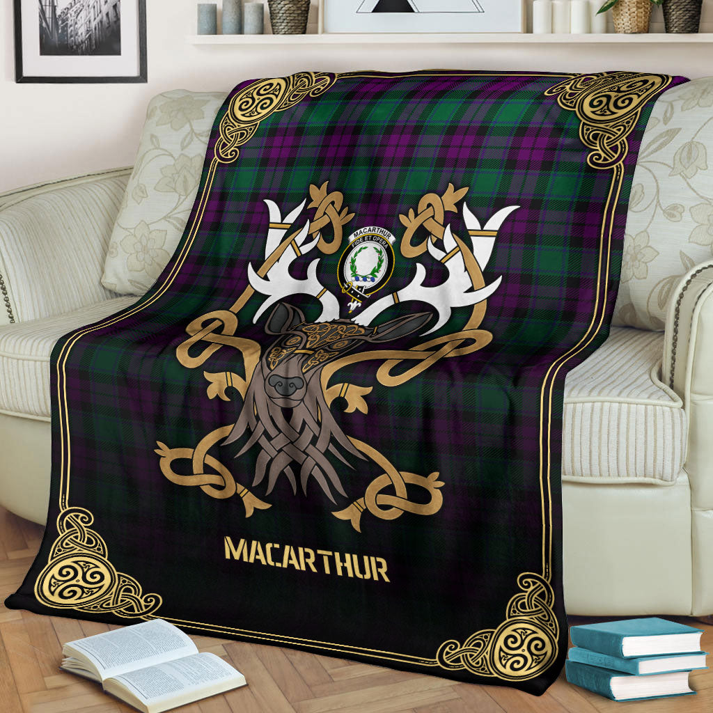 MacArthur – Milton Tartan Crest Premium Blanket - Celtic Stag style