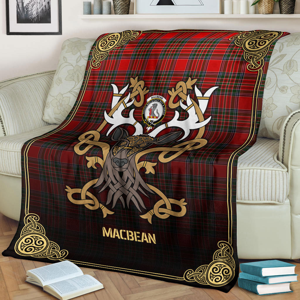 MacBean Tartan Crest Premium Blanket - Celtic Stag style