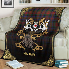 MacDuff Hunting Modern Tartan Crest Premium Blanket - Celtic Stag style