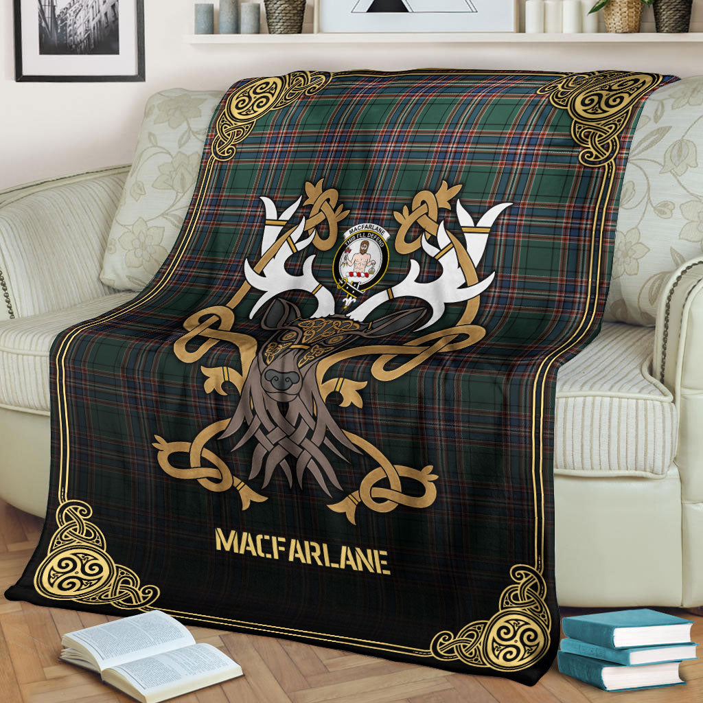 MacFarlane Hunting Ancient Tartan Crest Premium Blanket - Celtic Stag style