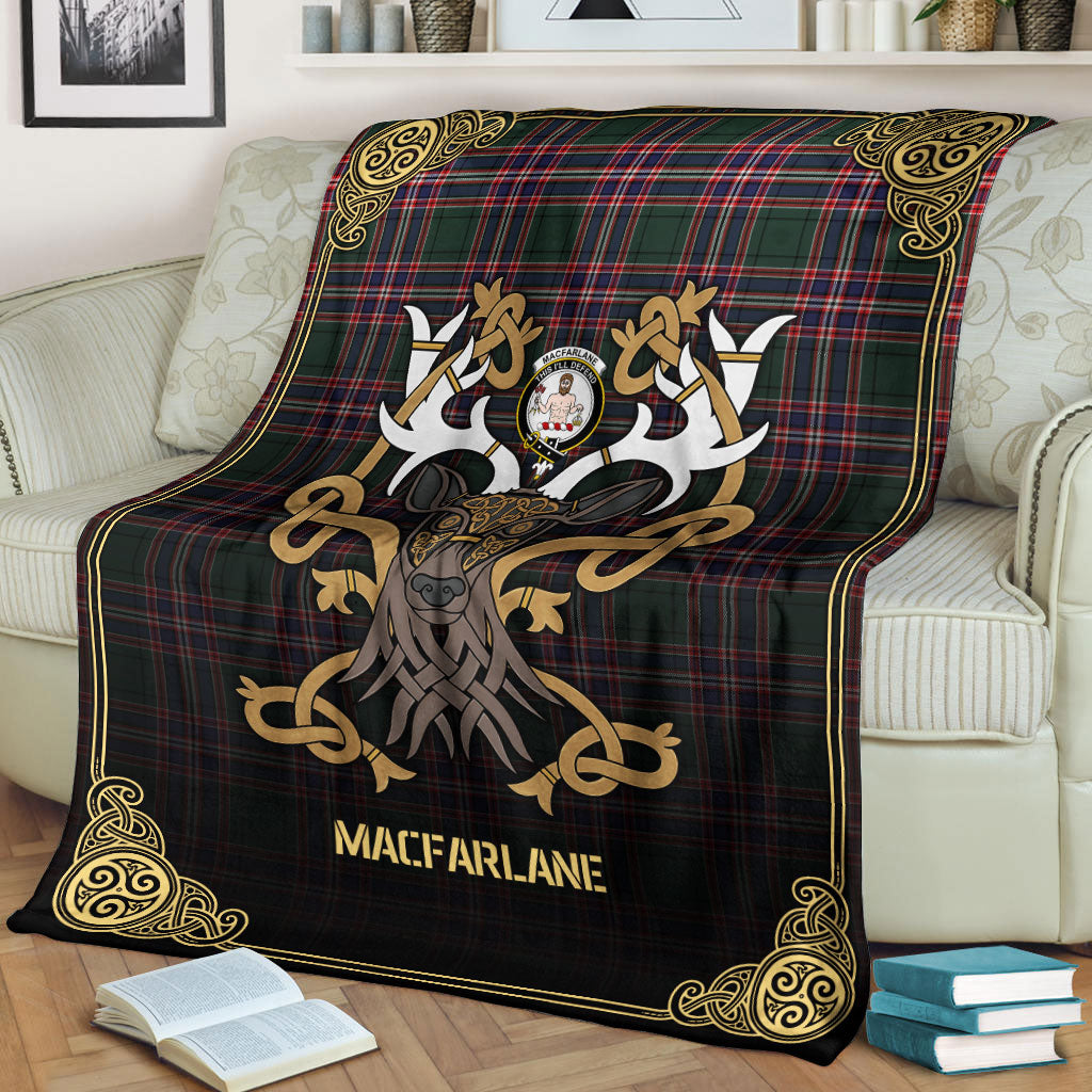 MacFarlane Hunting Modern Tartan Crest Premium Blanket - Celtic Stag style