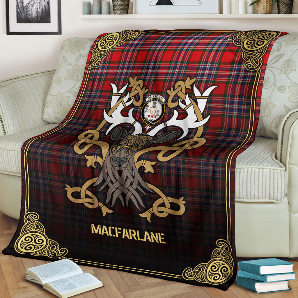 MacFarlane Modern Tartan Crest Premium Blanket - Celtic Stag style