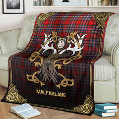 MacFarlane Modern Tartan Crest Premium Blanket - Celtic Stag style