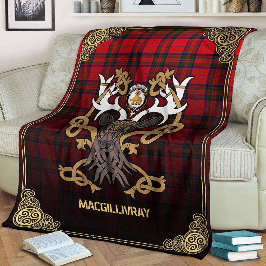 MacGillivray Modern Tartan Crest Premium Blanket - Celtic Stag style