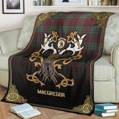 MacGregor Hunting Ancient Tartan Crest Premium Blanket - Celtic Stag style