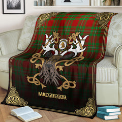 MacGregor Modern Tartan Crest Premium Blanket - Celtic Stag style