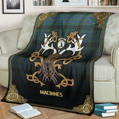 MacInnes Ancient Tartan Crest Premium Blanket - Celtic Stag style