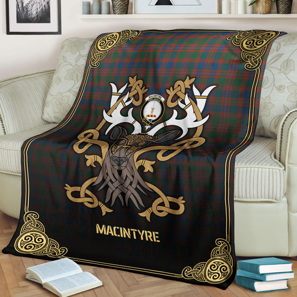 MacIntyre Ancient Tartan Crest Premium Blanket - Celtic Stag style