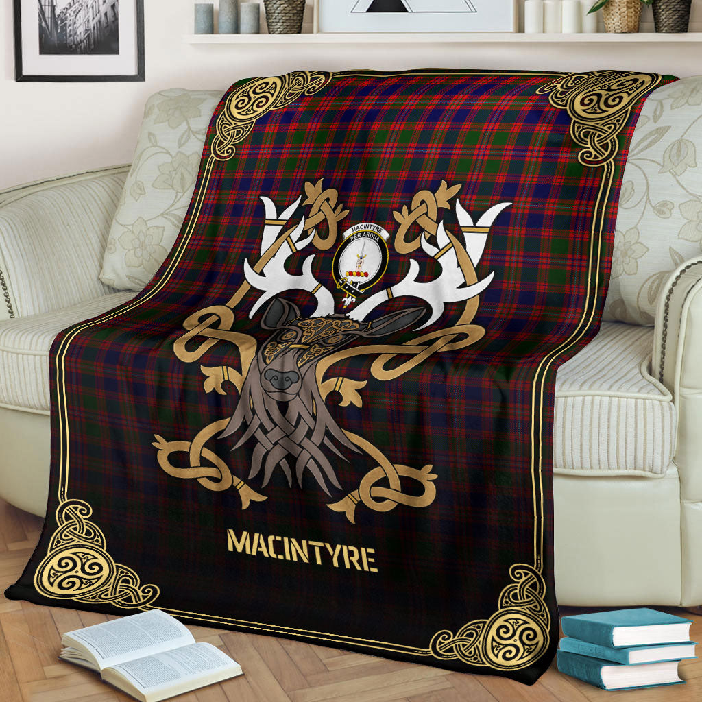 MacIntyre Modern Tartan Crest Premium Blanket - Celtic Stag style