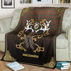 MacKinnon Ancient Tartan Crest Premium Blanket - Celtic Stag style