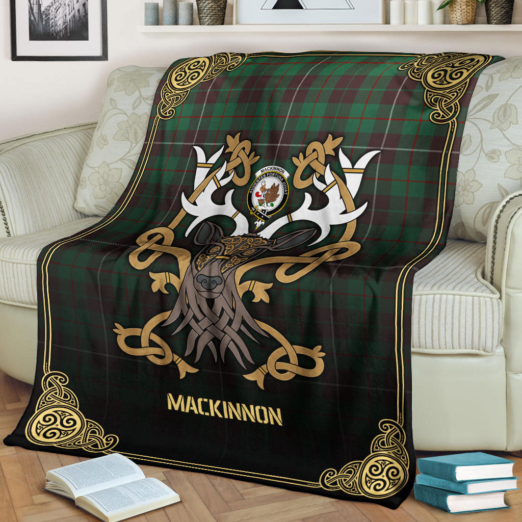 MacKinnon Hunting Ancient Tartan Crest Premium Blanket - Celtic Stag style