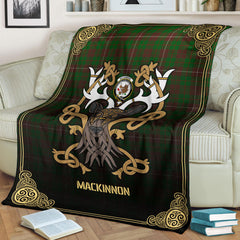 MacKinnon Hunting Modern Tartan Crest Premium Blanket - Celtic Stag style