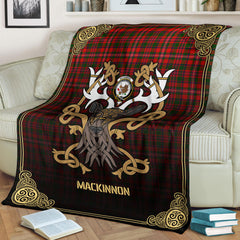 MacKinnon Modern Tartan Crest Premium Blanket - Celtic Stag style