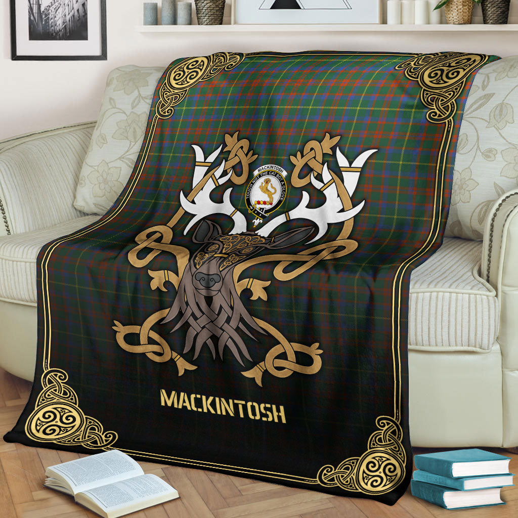 MacKintosh Hunting Ancient Tartan Crest Premium Blanket - Celtic Stag style