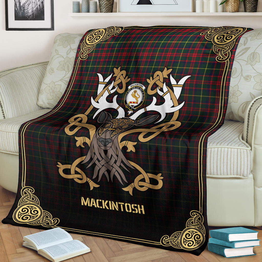 MacKintosh Hunting Modern Tartan Crest Premium Blanket - Celtic Stag style