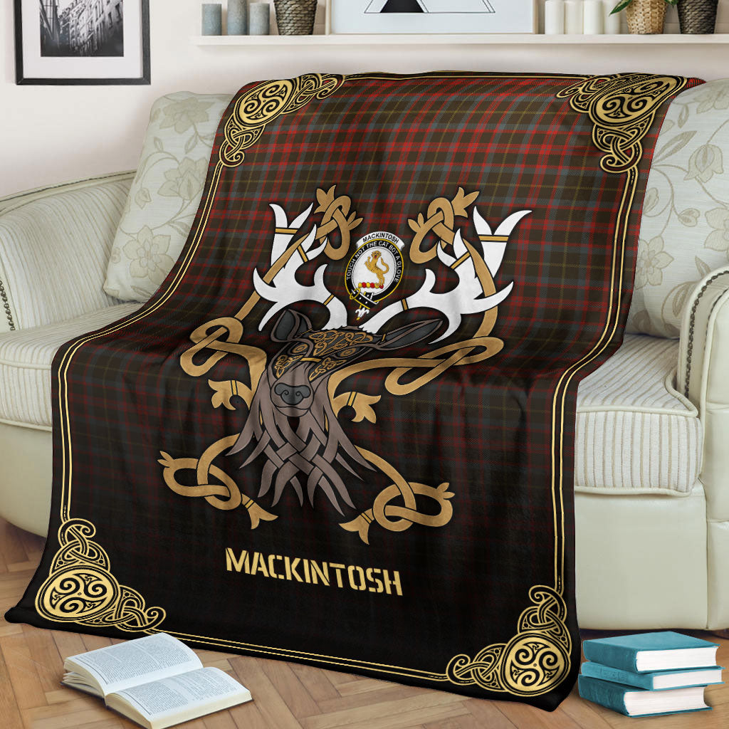 MacKintosh Hunting Weathered Tartan Crest Premium Blanket - Celtic Stag style