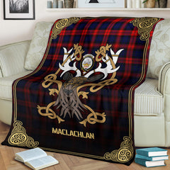 MacLachlan Modern Tartan Crest Premium Blanket - Celtic Stag style