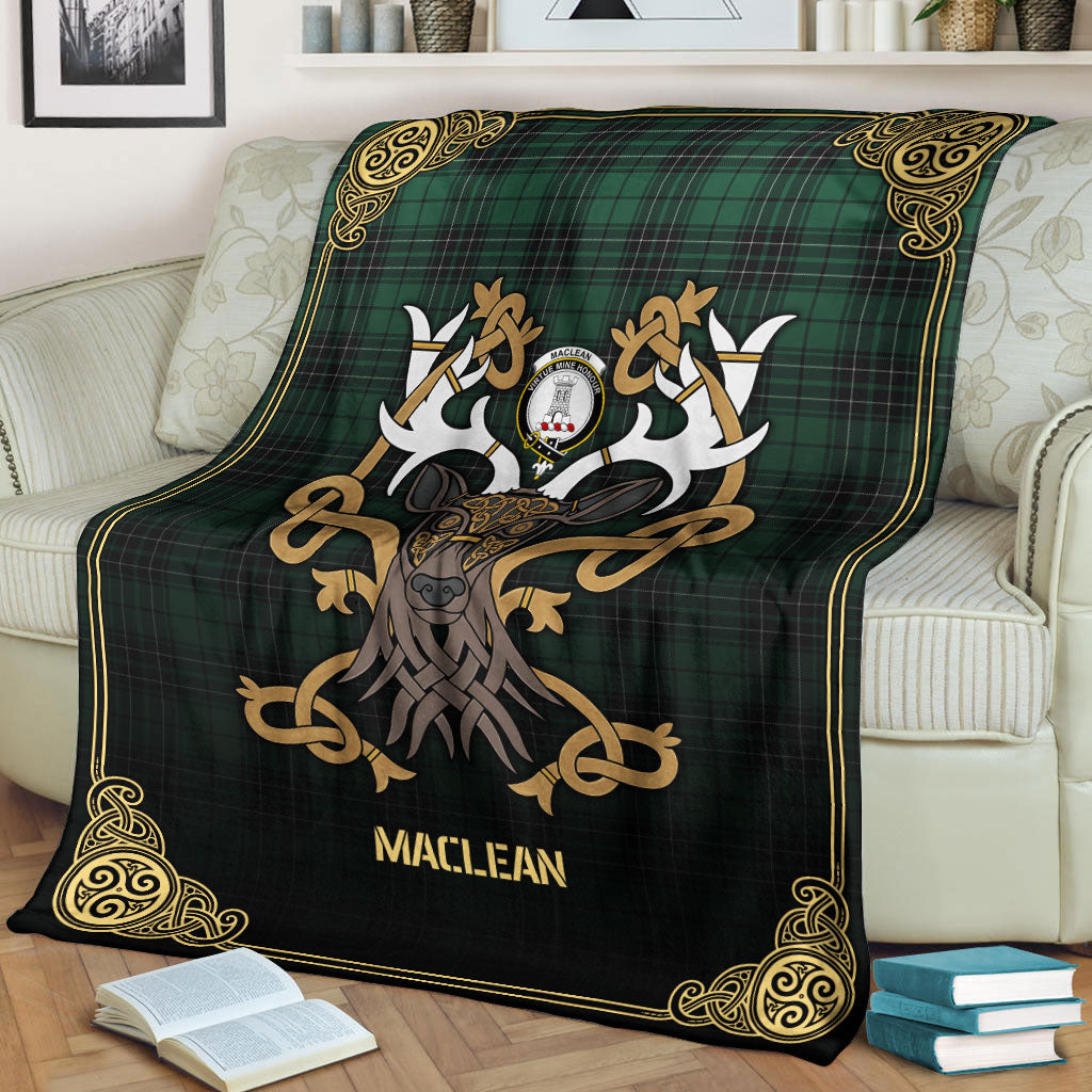 MacLean Hunting Ancient Tartan Crest Premium Blanket - Celtic Stag style