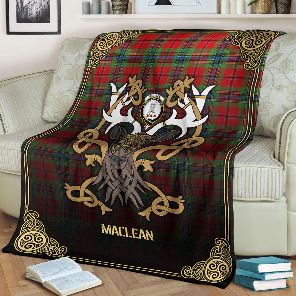 MacLean of Duart Modern Tartan Crest Premium Blanket - Celtic Stag style