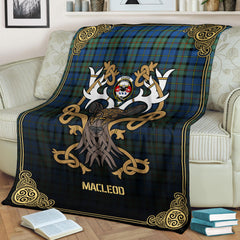 MacLeod of Harris Ancient Tartan Crest Premium Blanket - Celtic Stag style