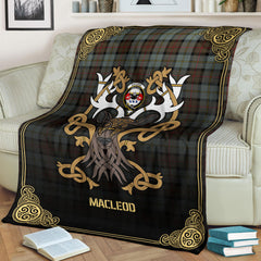 MacLeod of Harris Weathered Tartan Crest Premium Blanket - Celtic Stag style