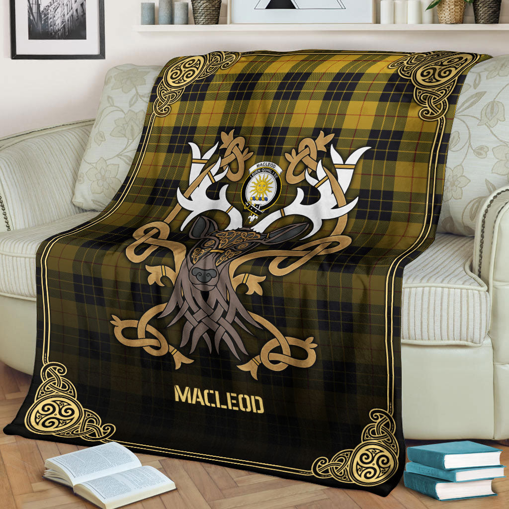 MacLeod of Lewis Ancient Tartan Crest Premium Blanket - Celtic Stag style