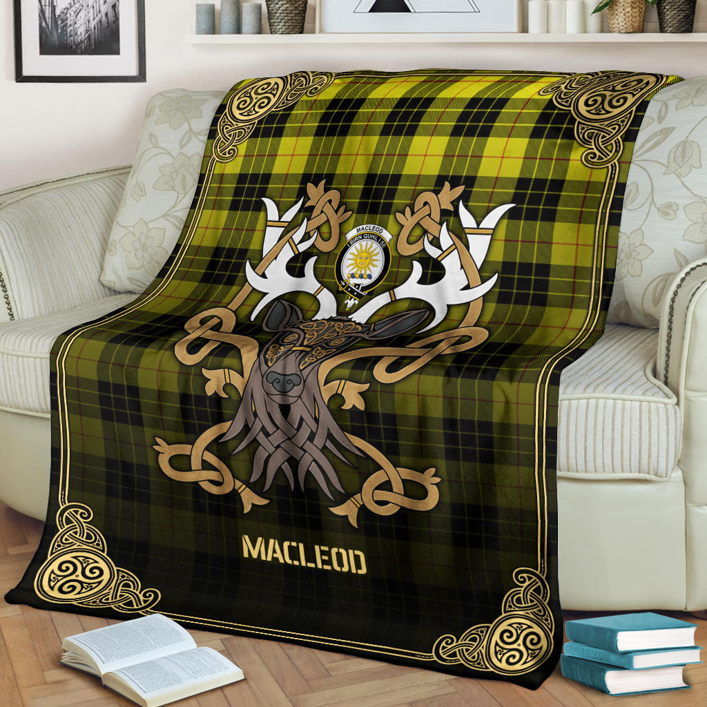 MacLeod of Lewis Modern Tartan Crest Premium Blanket - Celtic Stag style