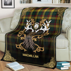 MacMillan Old Modern Tartan Crest Premium Blanket - Celtic Stag style