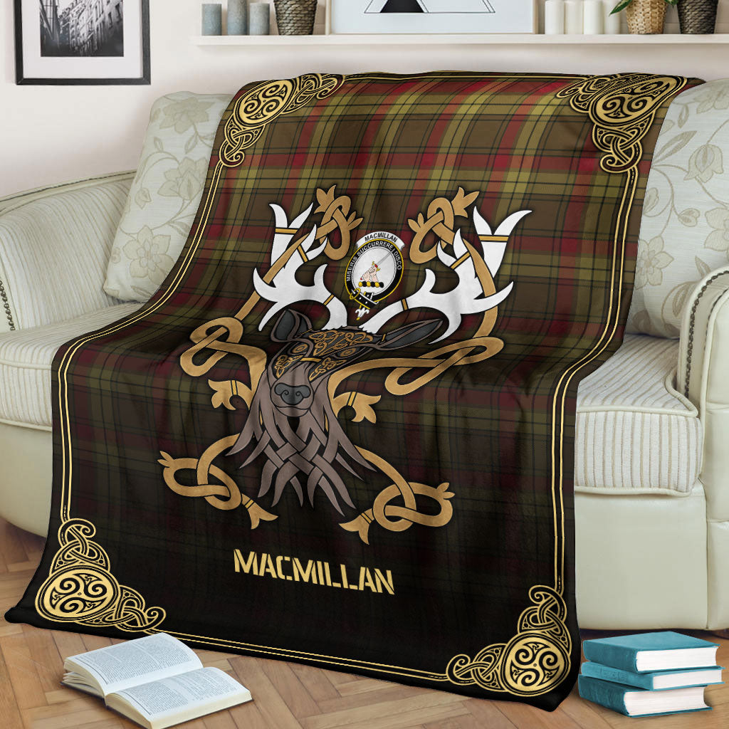 MacMillan Old Weathered Tartan Crest Premium Blanket - Celtic Stag style