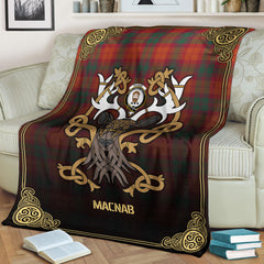 MacNab Ancient Tartan Crest Premium Blanket - Celtic Stag style