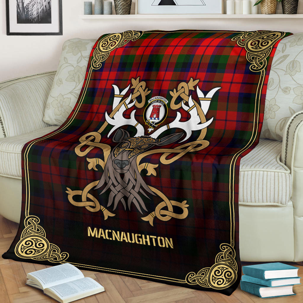 MacNaughton Modern Tartan Crest Premium Blanket - Celtic Stag style