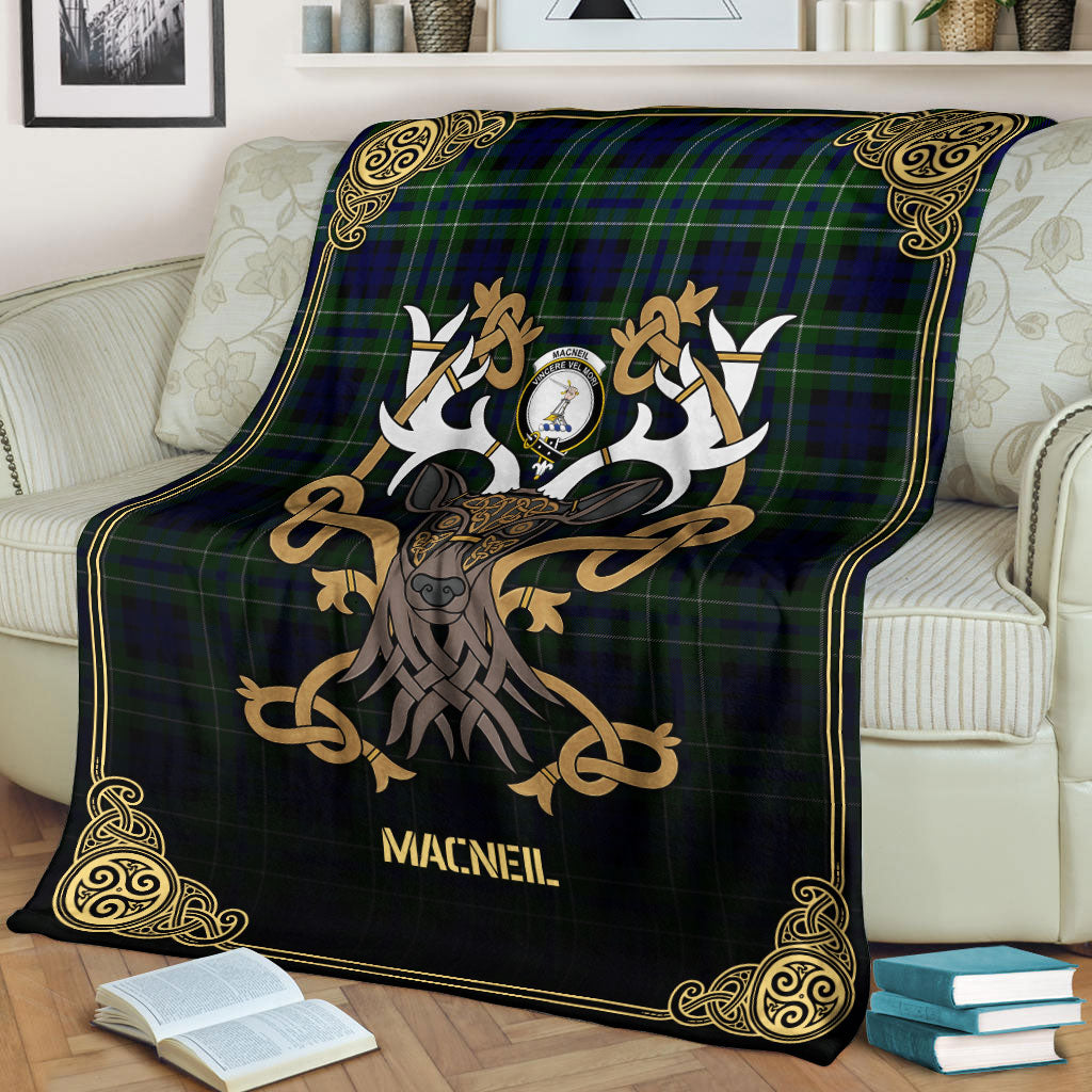 MacNeil of Colonsay Modern Tartan Crest Premium Blanket - Celtic Stag style
