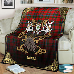 Maule Tartan Crest Premium Blanket - Celtic Stag style