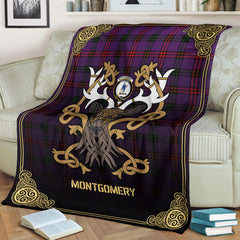 Montgomery Modern Tartan Crest Premium Blanket - Celtic Stag style