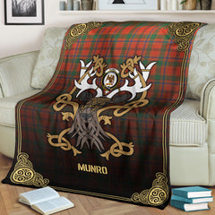 Munro Ancient Tartan Crest Premium Blanket - Celtic Stag style