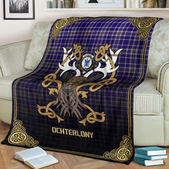 Ochterlony Tartan Crest Premium Blanket - Celtic Stag style